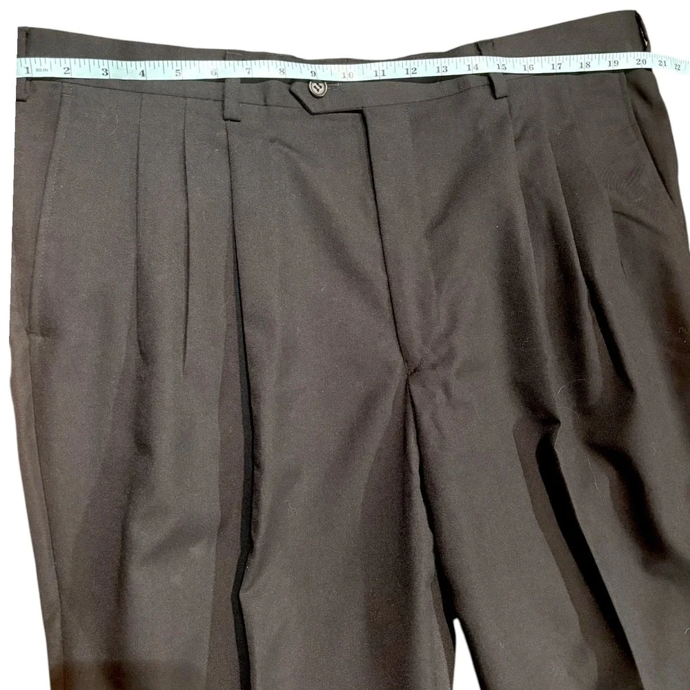 Mens Black Wool Blend 4 Button Suit‎ Blazer Pleated Pants Set 46/40 S